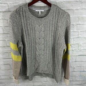 Victoria's Secret Gray Cable Knit Sweater with Yellow and Tan Accents L
